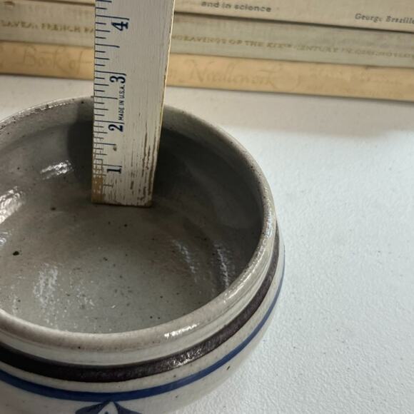 Studio Art Pottery Handmade Soup Bowl Handled Blue Striped Signed 5" X 3" - Picture 12 of 16